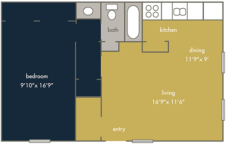 One Bedroom / One Bath - 595 Sq.Ft.*