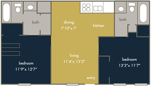 Two Bedroom / Two Bath -788 Sq.Ft.*